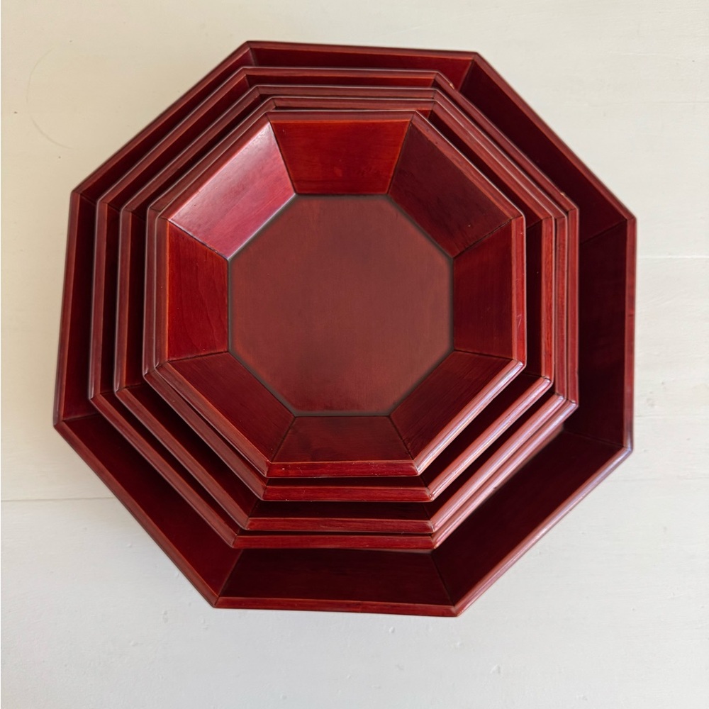 Set of Octagonal Vintage Korean Lacquer Trays